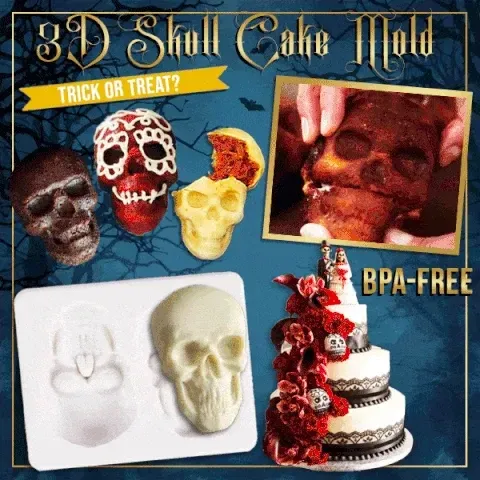 3D Skull Cake Mold – silicone mold for baking spooky skull-shaped cakes, ideal for Halloween parties